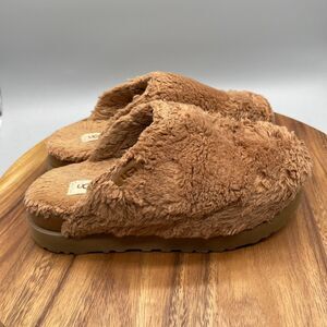 UGG Fuzz Sugar Slide Womens Size 9 Brown Plush Comfort Casual Slip On Slippers